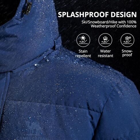 CAMELSPORTS Mens Winter Coats Warm Jacket with Detachable Hood Water-Repellent Windproof Parkas Casual Jackets in Kuwait