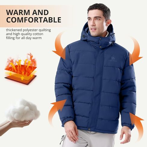 CAMELSPORTS Mens Winter Coats Warm Jacket with Detachable Hood Water-Repellent Windproof Parkas Casual Jackets in Kuwait