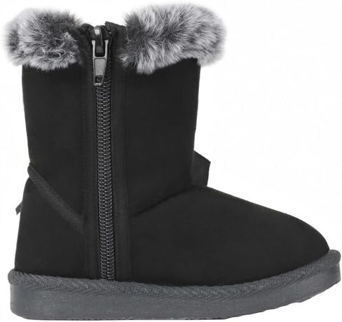 QIETION Toddler & Little Kid Suede Bow Winter Boots – Faux-Fur Lined Warm Snow Booties with Inside Side-Zipper, Non-Slip TPR Sole, Girls & Boys Cold-Weather Shoes in Saudi Arabia