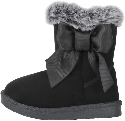 QIETION Toddler & Little Kid Suede Bow Winter Boots – Faux-Fur Lined Warm Snow Booties with Inside Side-Zipper, Non-Slip TPR Sole, Girls & Boys Cold-Weather Shoes in Saudi Arabia