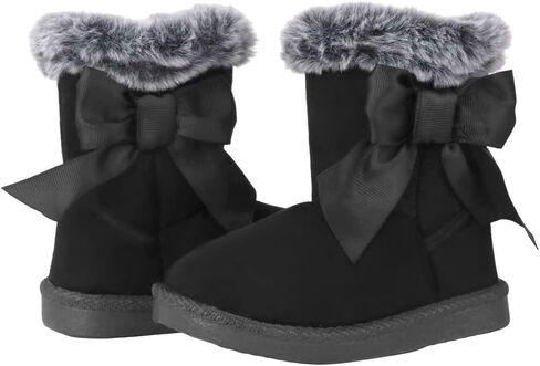 QIETION Toddler & Little Kid Suede Bow Winter Boots – Faux-Fur Lined Warm Snow Booties with Inside Side-Zipper, Non-Slip TPR Sole, Girls & Boys Cold-Weather Shoes in Saudi Arabia