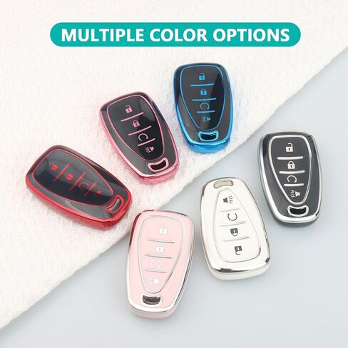 for Chevy Key Fob Cover with Keychain, Soft TPU Full Protection 4 Buttons Key Case for Equinox Malibu Traverse Blazer Camaro Impala Cruze Volt Bolt Sonic Trax Tahoe (4-Buttons-Red) in Kuwait