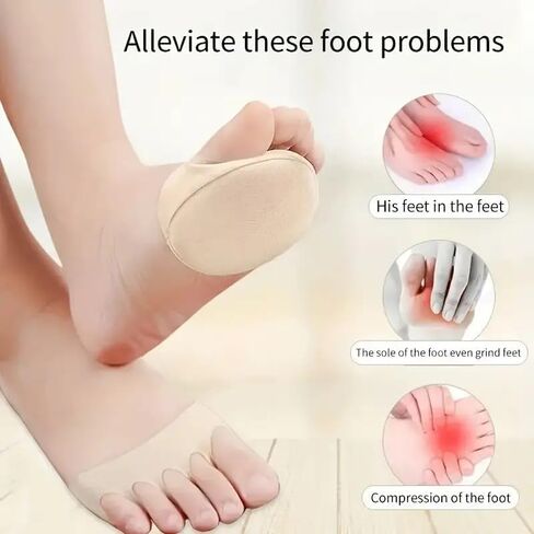 2pcs Sponge Forefoot Pads, Sweat-Absorbing Sandal Insoles, Five-Finger Half-Cut Socks, Anti-Odor Half-Size Pads, Beige in Saudi Arabia