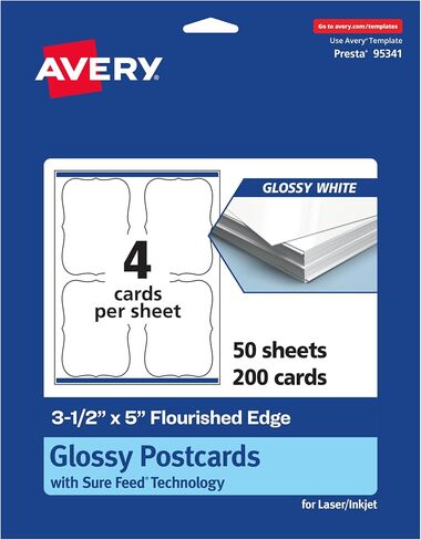 بطاقات مستطيل Avery القابلة للطباعة مع حواف مزدهرة مع تقنية التغذية المؤكدة ، 3.5 "× 5" ، بطاقة أبيض لامعة ، ليزر/نفث الحبر ، 100 إجمالي ، رائع على البطاقات البريدية وشكر البطاقات in Saudi Arabia