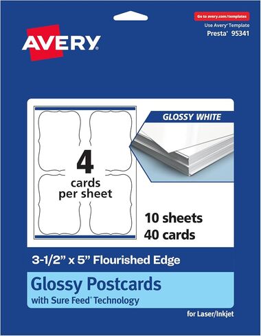 بطاقات مستطيل Avery القابلة للطباعة مع حواف مزدهرة مع تقنية التغذية المؤكدة ، 3.5 "× 5" ، بطاقة أبيض لامعة ، ليزر/نفث الحبر ، 100 إجمالي ، رائع على البطاقات البريدية وشكر البطاقات in Saudi Arabia