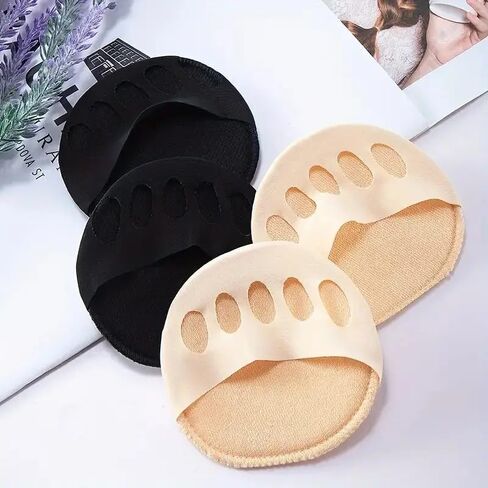 2pcs Sponge Forefoot Pads, Sweat-Absorbing Sandal Insoles, Five-Finger Half-Cut Socks, Anti-Odor Half-Size Pads, Beige in Saudi Arabia