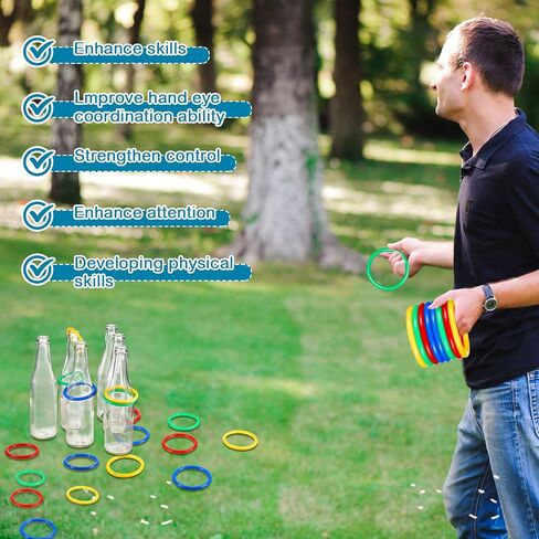 لعبة Tioncy Ring Toss Game في الهواء الطلق وألعاب الكرنفال في الفناء الخلفي للبالغين ألعاب مستهدفة ممتعة زجاجات زجاجية مع حلقات ملونة مختلطة للأسرة وإكسسوارات الحفلات الرياضية الخارجية in Saudi Arabia