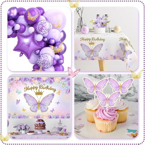 Butterfly Decorations for Girls, Pink Butterfly Themed Birthday Decorations Party Supplies with Balloon Arch Kit Backdrop Banner Foil Balloons Wall Decor, Princess Baby Shower Bday Party in Kuwait