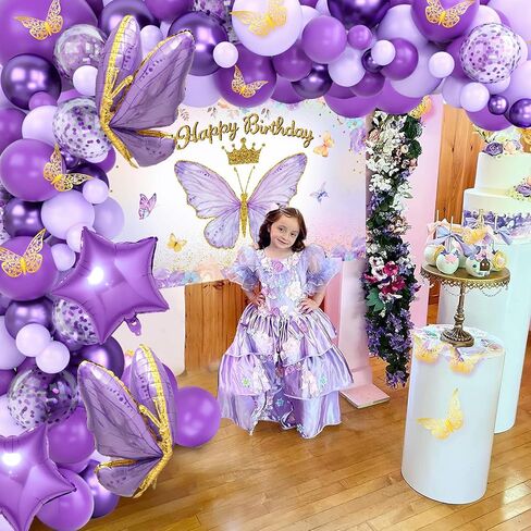 Butterfly Decorations for Girls, Pink Butterfly Themed Birthday Decorations Party Supplies with Balloon Arch Kit Backdrop Banner Foil Balloons Wall Decor, Princess Baby Shower Bday Party in Kuwait