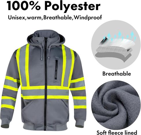 VENDACE High Visibility ANSI Class 1 Reflective Safety Fleece Sweatshirt Hoodie for Men with Detachable Hood(Royal blue,S) in Saudi Arabia