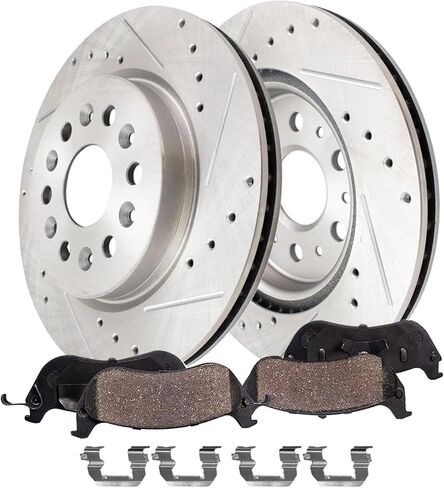 Detroit Axle - Rear Brake Kit for 2017-2021 GMC Acadia Cadillac XT5 2018-2021 Buick Enclave, Drilled and Slotted Disc Brakes Rotors Ceramic Brake Pads Replacement: 12.40" inch Rotors in Saudi Arabia