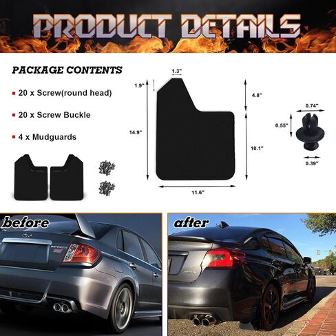 x xotic tech Universal Front and Rear Black Mud Flaps Splash Guards Mudflaps Mudguard Fender Flares Dirty Traps for Car Pickup Truck SUV with Hardware (4PCS) in Saudi Arabia