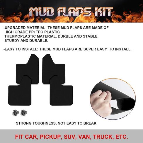 x xotic tech Universal Front and Rear Black Mud Flaps Splash Guards Mudflaps Mudguard Fender Flares Dirty Traps for Car Pickup Truck SUV with Hardware (4PCS) in Saudi Arabia