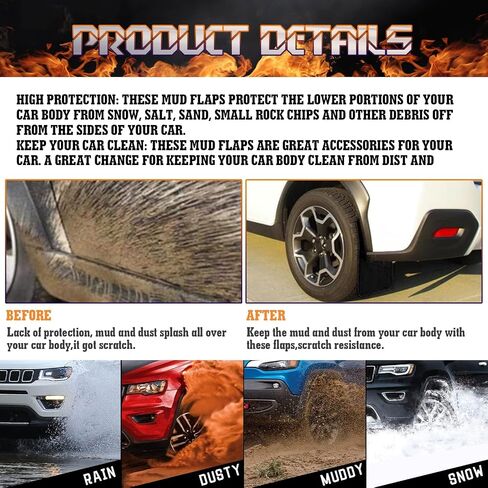 x xotic tech Universal Front and Rear Black Mud Flaps Splash Guards Mudflaps Mudguard Fender Flares Dirty Traps for Car Pickup Truck SUV with Hardware (4PCS) in Saudi Arabia