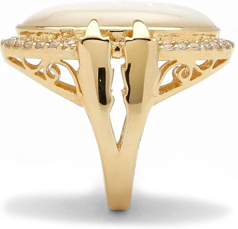 PalmBeach Yellow Gold-plated Oval Shaped Genuine Mother of Pearl and Round Cubic Zirconia Bezel Set Ring Sizes 7-12 in Saudi Arabia