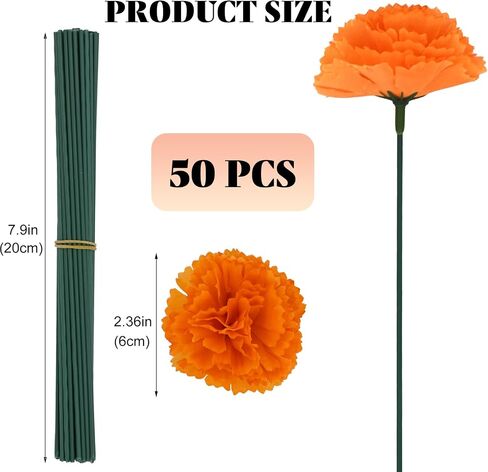 50 Pcs Marigold Silk Artificial Flowers with Stems, Mexican Flowers Decoration for Diwali, Day of The Dead Wreath Garland, Christmas New Year Wedding Party Altar Decor in Saudi Arabia