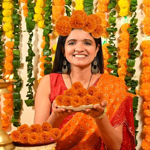 50 Pcs Marigold Silk Artificial Flowers with Stems, Mexican Flowers Decoration for Diwali, Day of The Dead Wreath Garland, Christmas New Year Wedding Party Altar Decor in Saudi Arabia