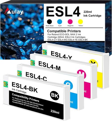 ECO-SOL MAX Ink Cartridge Replacement for Roland Printers ESL3 Ink Cartridges ESL3-CY ESL3-MG ESL3-YE ESL3-BK Ink Cartridges Set (220mL, 4-Pack) in Kuwait