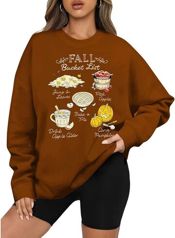 KIDDAD Thanksgiving Sweatshirts for Women Fall Bucket List Graphic Pullover Tops Halloween Pumpkin Embroidered Sweater in Saudi Arabia