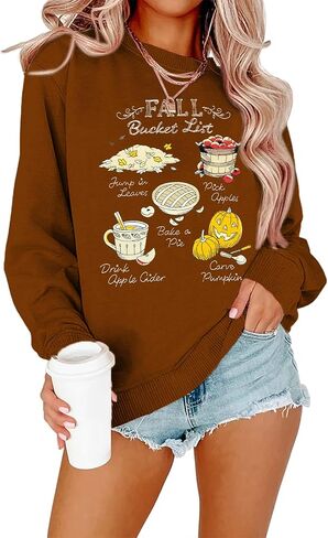 KIDDAD Thanksgiving Sweatshirts for Women Fall Bucket List Graphic Pullover Tops Halloween Pumpkin Embroidered Sweater in Saudi Arabia