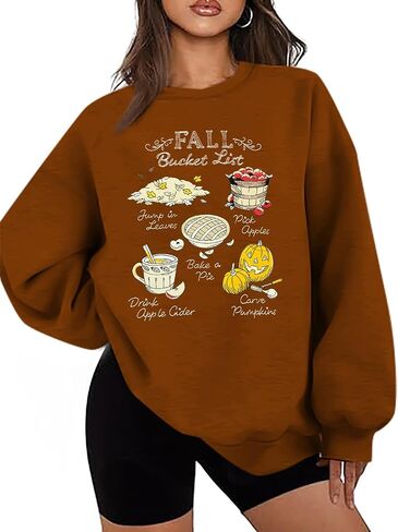 KIDDAD Thanksgiving Sweatshirts for Women Fall Bucket List Graphic Pullover Tops Halloween Pumpkin Embroidered Sweater in Saudi Arabia