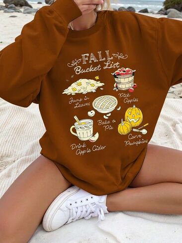 KIDDAD Thanksgiving Sweatshirts for Women Fall Bucket List Graphic Pullover Tops Halloween Pumpkin Embroidered Sweater in Saudi Arabia