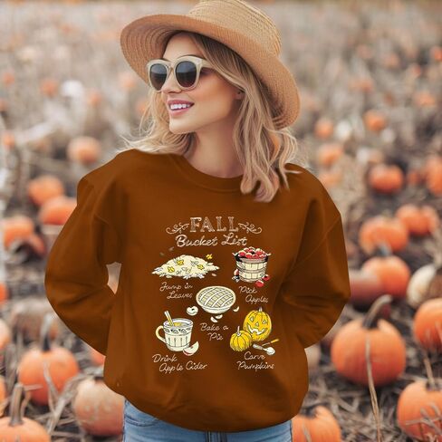 KIDDAD Thanksgiving Sweatshirts for Women Fall Bucket List Graphic Pullover Tops Halloween Pumpkin Embroidered Sweater in Saudi Arabia