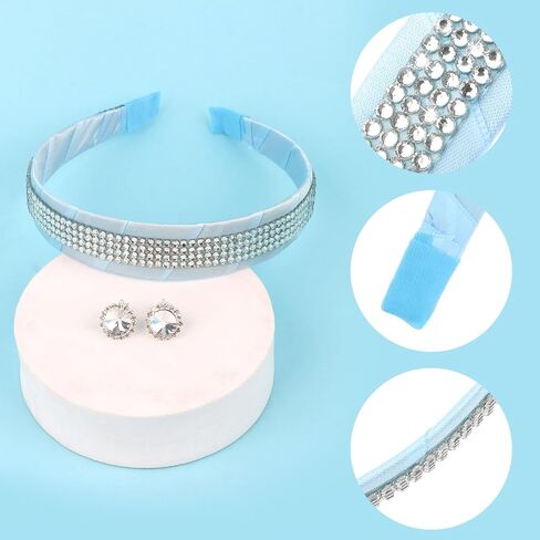 Princess Costume Accessories Set for Women, Blue Headband, Black Velvet Choker Necklace, Clip-on Earrings and Long Satin Gloves, Halloween Cosplay, Birthday Party Dress Up in Kuwait