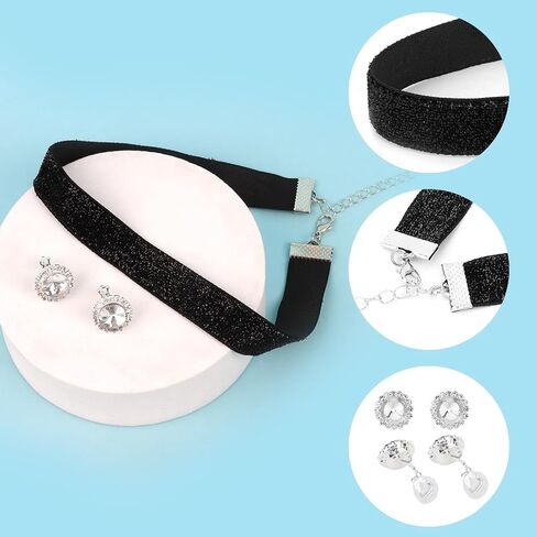 Princess Costume Accessories Set for Women, Blue Headband, Black Velvet Choker Necklace, Clip-on Earrings and Long Satin Gloves, Halloween Cosplay, Birthday Party Dress Up in Kuwait