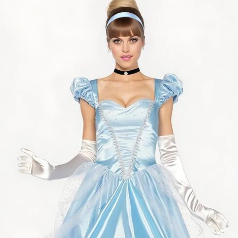 Princess Costume Accessories Set for Women, Blue Headband, Black Velvet Choker Necklace, Clip-on Earrings and Long Satin Gloves, Halloween Cosplay, Birthday Party Dress Up in Kuwait