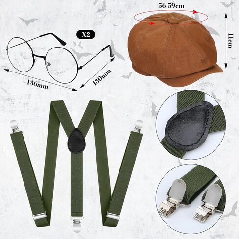Mepase 7 Pcs Halloween Grandpa and Granny Couple Costume Accessories Include Yellow Apron Wig Round Glasses Newsboy Cap Suspenders with Wooden Rolling Pin for Adults Halloween Cosplay Outfits in Saudi Arabia