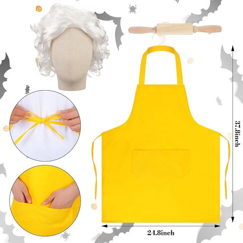 Mepase 7 Pcs Halloween Grandpa and Granny Couple Costume Accessories Include Yellow Apron Wig Round Glasses Newsboy Cap Suspenders with Wooden Rolling Pin for Adults Halloween Cosplay Outfits in Saudi Arabia