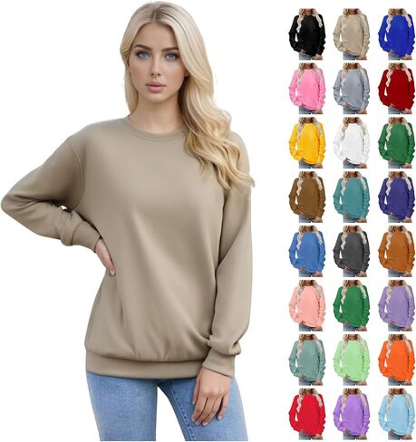 Fall Sweatshirts for Women Plain Crewneck Long Sleeve Sweat Shirt Relaxed Fleece Pullover Sweatshirt Cute Sweater Top in Saudi Arabia