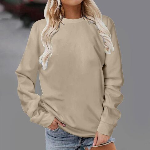 Fall Sweatshirts for Women Plain Crewneck Long Sleeve Sweat Shirt Relaxed Fleece Pullover Sweatshirt Cute Sweater Top in Saudi Arabia