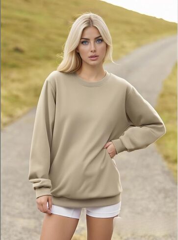 Fall Sweatshirts for Women Plain Crewneck Long Sleeve Sweat Shirt Relaxed Fleece Pullover Sweatshirt Cute Sweater Top in Saudi Arabia