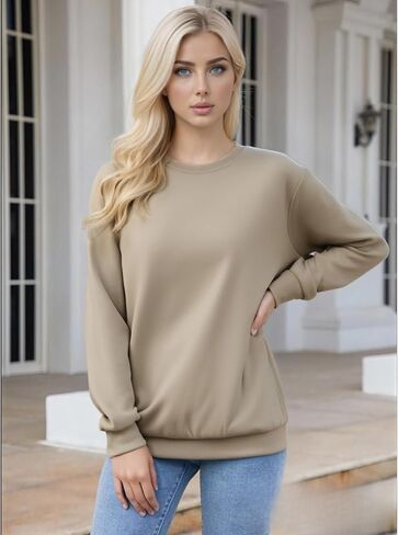 Fall Sweatshirts for Women Plain Crewneck Long Sleeve Sweat Shirt Relaxed Fleece Pullover Sweatshirt Cute Sweater Top in Saudi Arabia