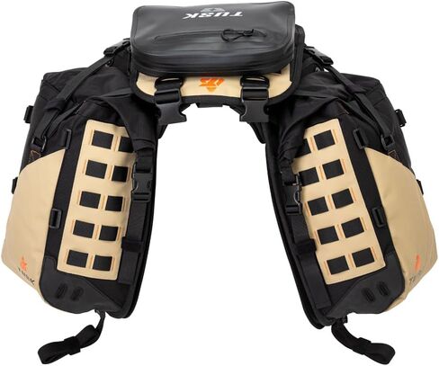 نظام قاعدة نظام الأمتعة بدون حامل Tusk Highland X2، درع حراري قياسي أسود/تان لـ Yamaha TENERE 700 2021-2023 in Saudi Arabia