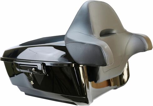 مسند ظهر لصندوق السيارة باللون الأسود مقاس 13.7 بوصة مع رف أمتعة مناسب لدراجة Harley Touring CVO Road King Road Glide Street Glide 2014-2024 (صندوق Black King Tour + رف التثبيت) in Kuwait