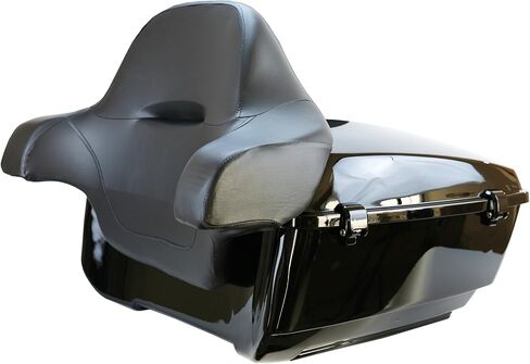 مسند ظهر لصندوق السيارة باللون الأسود مقاس 13.7 بوصة مع رف أمتعة مناسب لدراجة Harley Touring CVO Road King Road Glide Street Glide 2014-2024 (صندوق Black King Tour + رف التثبيت) in Kuwait