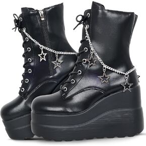 Gothniero Platform Goth Ankle Boots for Womem Black Holographic Combat Chunky Heel Boots with Side Zip Lace Up Wedge Booties US5.5-11 in Kuwait