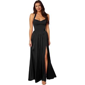 Satin Bridesmaid Dresses Long Prom Dress V-Waist A-Line Formal Evening Gown with Slit AF095 in Saudi Arabia