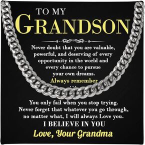 قلادة إلى حفيدتي من الجدة، هدية للأحفاد من الأجداد، قلادة سلسلة كوبية للحفيد لتخرج عيد الميلاد وعيد الميلاد، قلادة للأحفاد مع بطاقة تدليك وصندوق هدايا in Kuwait