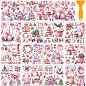 AHANDMAKER 12 ورقة فرك عيد الميلاد على ملصقات النقل جنوم الرنة سانتا كلوز نافذة يتمسك الأثاث صائق للمنزل مدرسة مكتب ديكور عطلة حزب DIY لوازم الحرف اليدوية، 5.5 × 5.5 in Kuwait