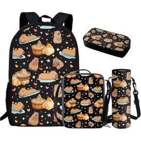 Capybara School Backpack for Girls 6-8 Kids School Bag School Supplies for Girls Kawaii Bookbag Set with Lunch Box Pencil Case Lightweight Kindergarten Rucksack Children's Back Pack in Kuwait