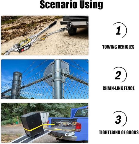 Cable Puller 5T with Two 1" x8FT Lifting Sling 2 Gears Come Along Power Ratchet Puller Tool with Cable 3 Hooks Cable Winch Puller for Construction Moving Securing Automotive. in Kuwait