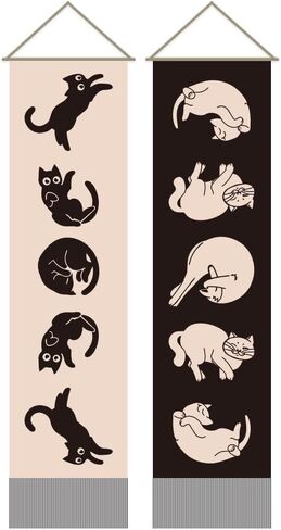 AHANDMAKER 2Pcs Cat Moon Phase Tapestry, Long Vertical Wall Hanging With Tassel, Kitten Aesthetic for Bedroom and Living Room (45.7x13 Inch) in Saudi Arabia