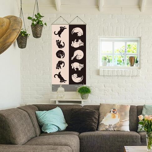 AHANDMAKER 2Pcs Cat Moon Phase Tapestry, Long Vertical Wall Hanging With Tassel, Kitten Aesthetic for Bedroom and Living Room (45.7x13 Inch) in Saudi Arabia