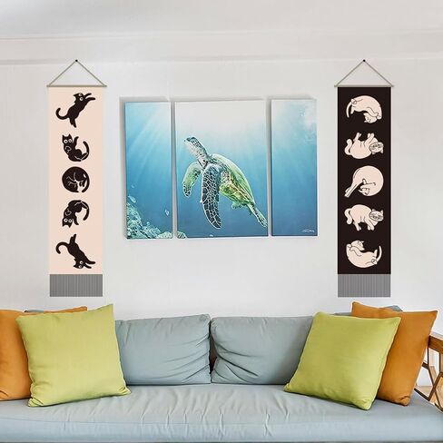 AHANDMAKER 2Pcs Cat Moon Phase Tapestry, Long Vertical Wall Hanging With Tassel, Kitten Aesthetic for Bedroom and Living Room (45.7x13 Inch) in Saudi Arabia