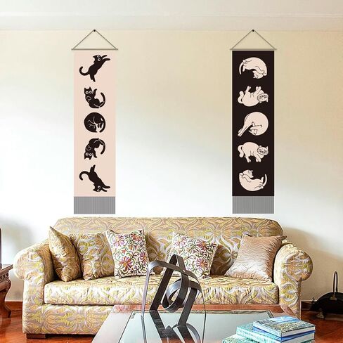 AHANDMAKER 2Pcs Cat Moon Phase Tapestry, Long Vertical Wall Hanging With Tassel, Kitten Aesthetic for Bedroom and Living Room (45.7x13 Inch) in Saudi Arabia
