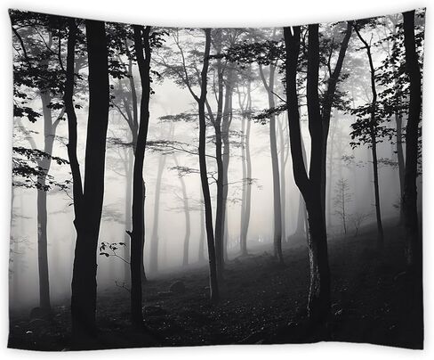 HWSSHW Misty Forest Tapestry Black and White Gothic Forest Foggy Nature Grey Tree Rustic Outdoor Halloween Wall Hanging Home Decor for Bedroom Dorm Living Room in Saudi Arabia